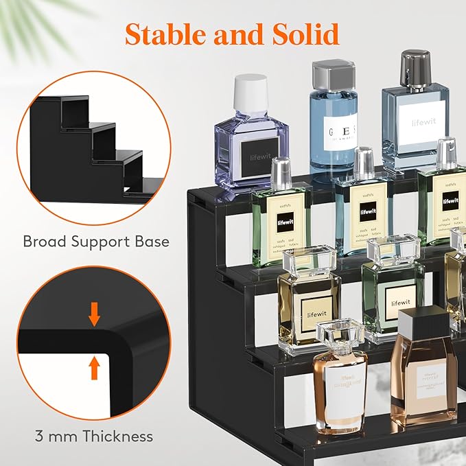 Lifewit Cologne Organizer for Men, 4 Tier Plastic Perfume Stand, Tool-free Assembly, Display Shelf for Fragrance, Aftershave, Skincare, Makeup for Vanity, Bedroom, Bathroom Storage, 9 Inch,1 Pcs