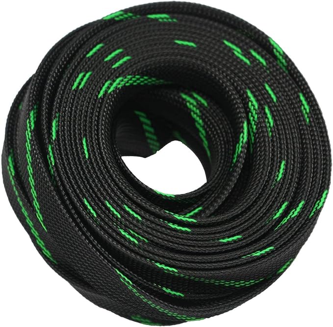 30ft PET Expandable Sleeving Wire Cable Sleeve (1/6", Green&Black)