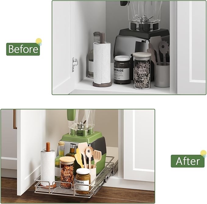 Pull Out Cabinet Organizer 19½" W x 21½" D, Heavy Duty Cabinet Pull Out Shelves, Slide Out Drawers Organization for Kitchen Cabinets Bathroom