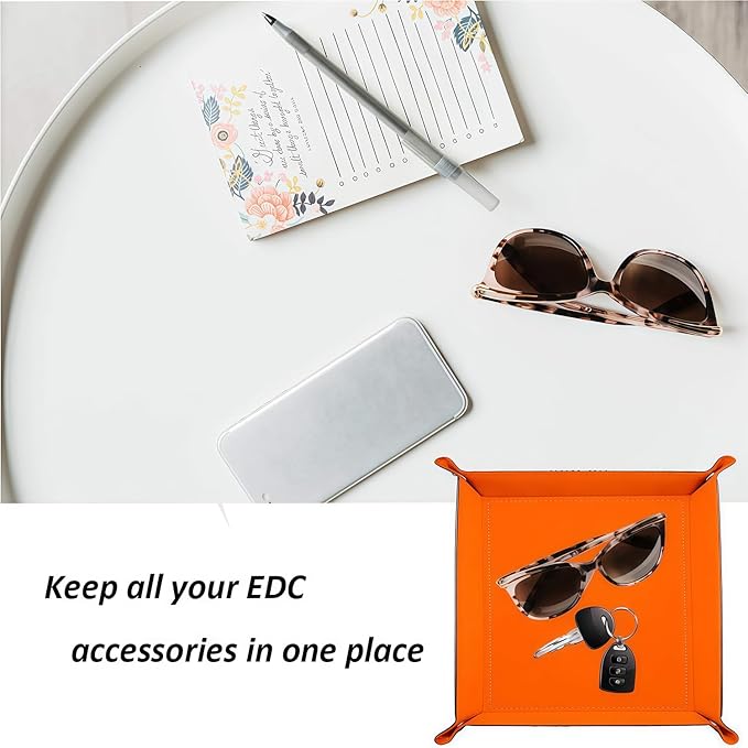siduater Valet Tray Desktop Storage Organizer – Vegan Leather Catchall Bedside Vanity Tray Nightstand Caddy Holder for Remote Controller, Watch, Keys, Phone, Wallet, Coin, Jewelry, Stone Brown