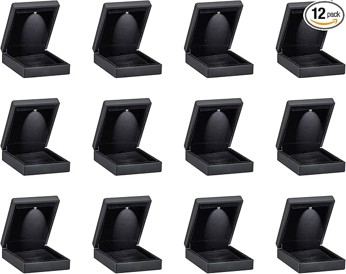 Allure - Bulk Case Of 12 - Luxury Pendant Box With LED Light, Square Shaped Elegant Diamond Pendant Case, For Unique Proposal Or Wedding, Small, Black Velvet Interior Jewelry Display Gift Box.