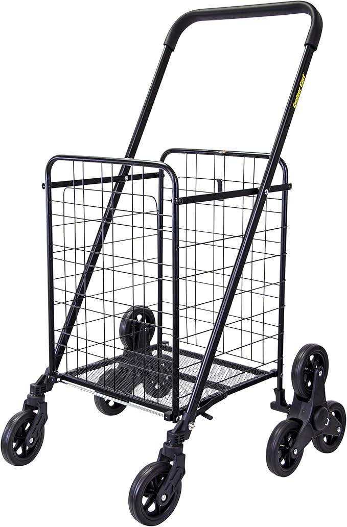 dbest Products Stair Climber Cruiser Cart Shopping Grocery Rolling Folding Laundry Basket on Wheels Foldable Utility Trolley Compact Lightweight Collapsible, Black