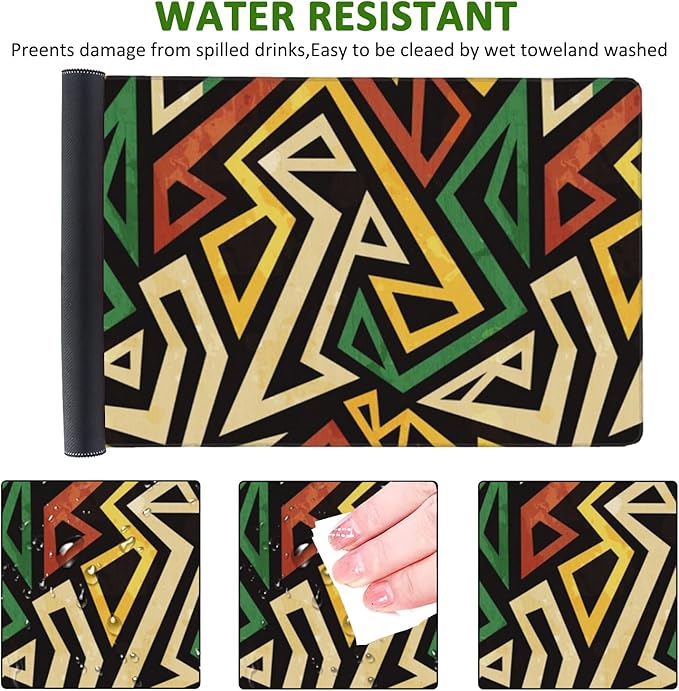 African Geometric Gaming Mouse Pad XXL Large Desk Mouse Pad Keyboard Mat with Stitched Edges Waterproof Non-Slip Desk Mat for Laptop,Keyboard,Computer 35.4 * 15.7 Inch