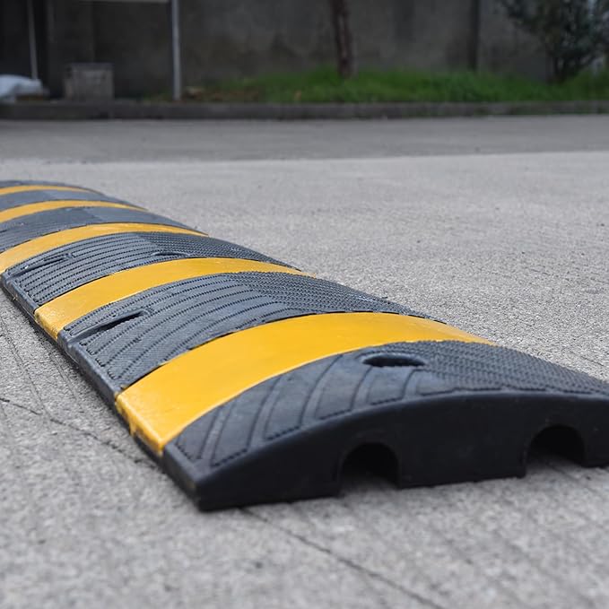 Orangestar 6Ft Rubber Speed Bump, 2 Channel Speed Hump w/4 Bolts for Asphalt Concrete Driveway Gravel