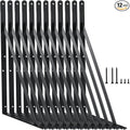 12 Pack L16 x H 10" Black Heavy Duty Shelf Brackets with Screws Metal Shelf Brackets Shelf Support Angle Brackets for Shelves L Brackets Heavy Duty Floating Shelf