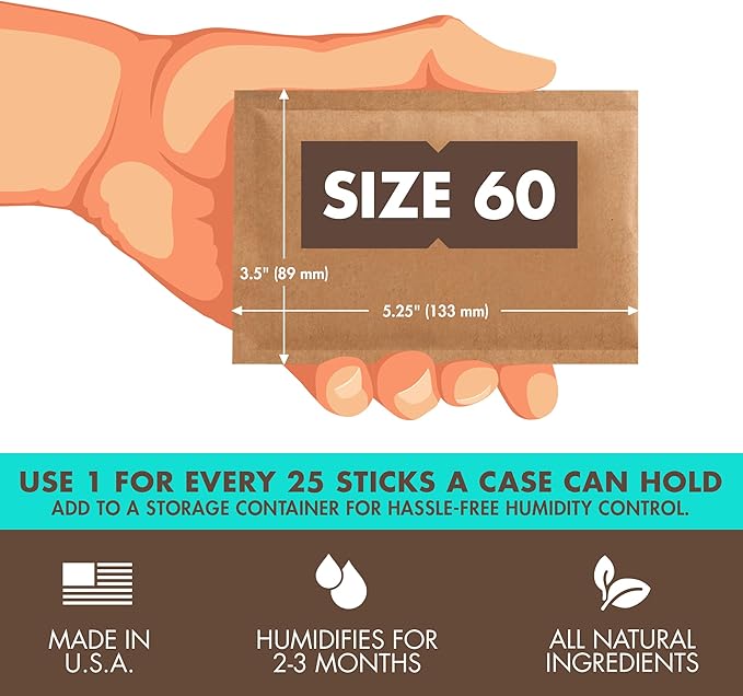 Boveda 75% Two-Way Humidity Control Packs Fix Major Moisture Loss in Non-Plastic Humidifier Boxes – Size 60 – 4 Pack – Moisture Absorbers – Humidifier Packs – Hydration Packets in Resealable Bag