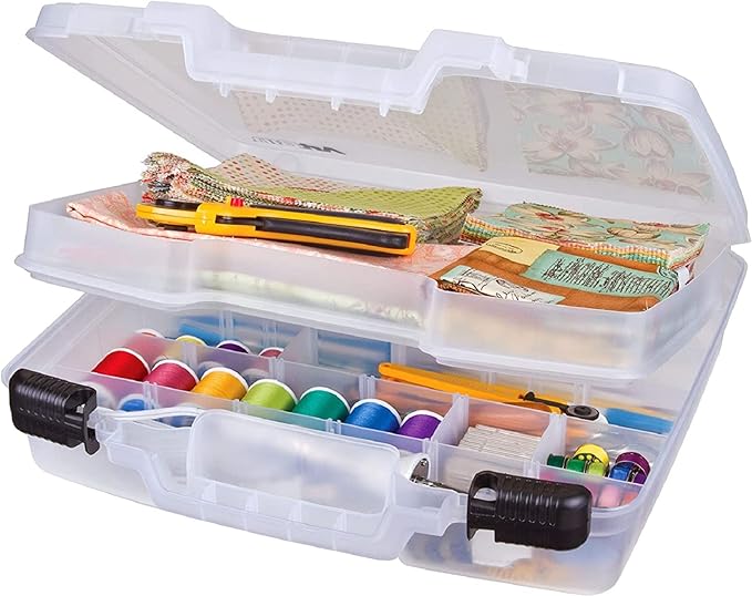 ArtBin 6962AB Quick View Deep Base Carrying Case with Removable Dividers and Tray, Portable Art & Craft Storage Box, 15", Clear