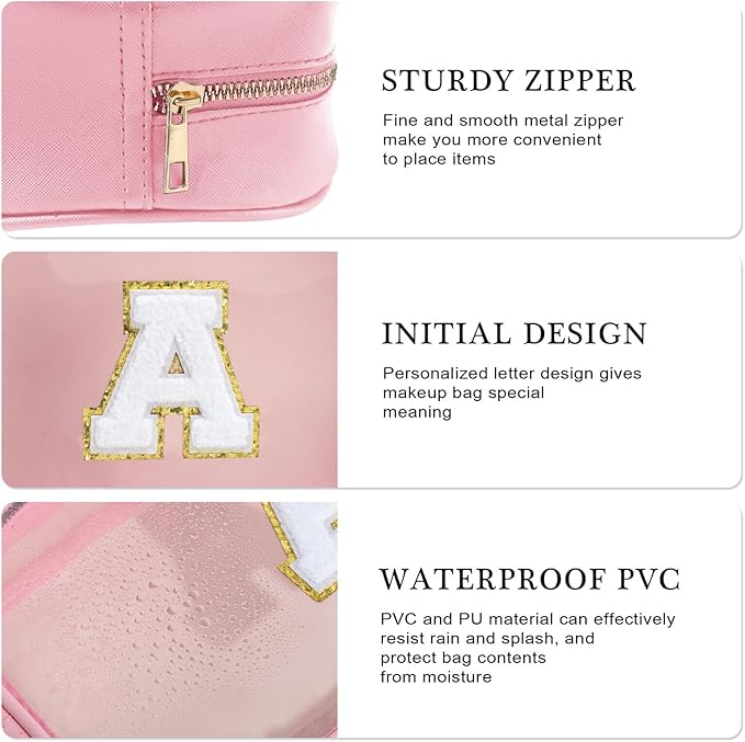 YOOLIFE Travel Toiletry Bag for Women, Pink Clear Makeup Bag Cute Make Up Bag Cosmetic Bags Skin Care Makeup Bag Organizer Birthday Gifts for Women Teacher Mother Girlfriend Initial P
