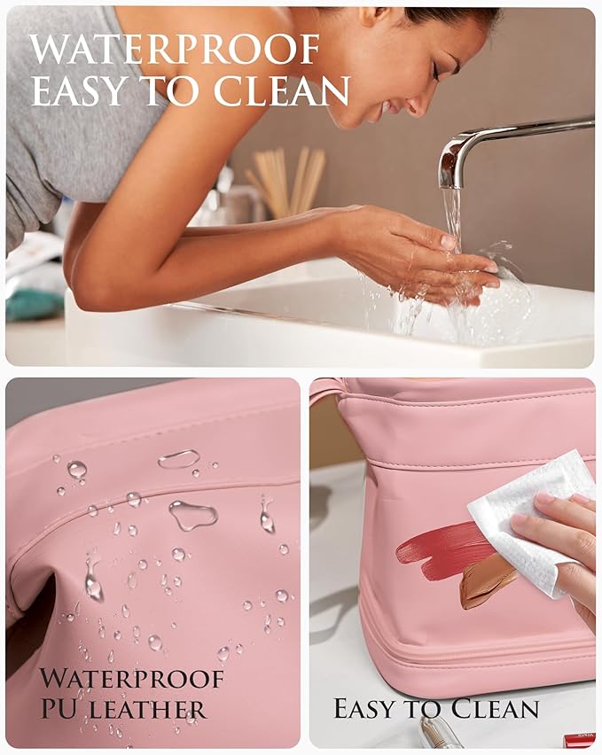 Travel Essentials for Friends Female Mom, Personalized Makeup Bag, Double Layer Cosmetic Bag with Makeup Brush Organizer, Waterproof, Large Capacity PU Leather Toiletry Bag Customized Gifts