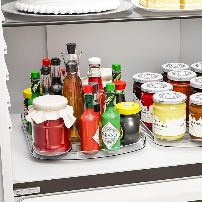Yieach Clear Refrigerator Lazy Susan Turntable,15.7''x11.8'',Rectangular Fridge Turntable Organizer,Large Rotating Fridge Tray for Kitchen,Countertop,Pantry,Cabinet,Jars and Condiment Organizer,2 Pack
