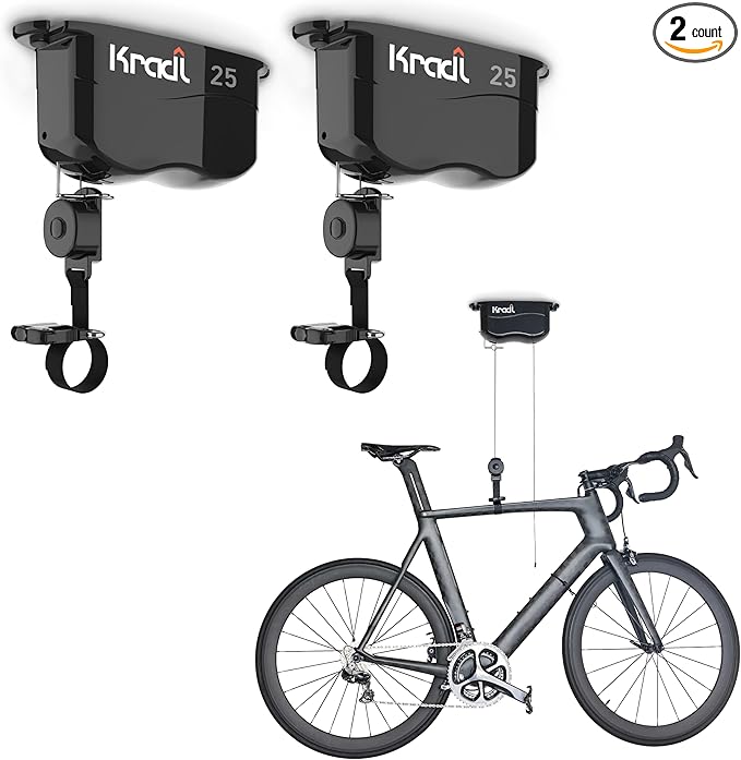 Kradl - Ceiling Mount Bike Lift and Rack. Bicycle Storage Hoist Without Electricity, Clumsy Ropes or Pulleys.