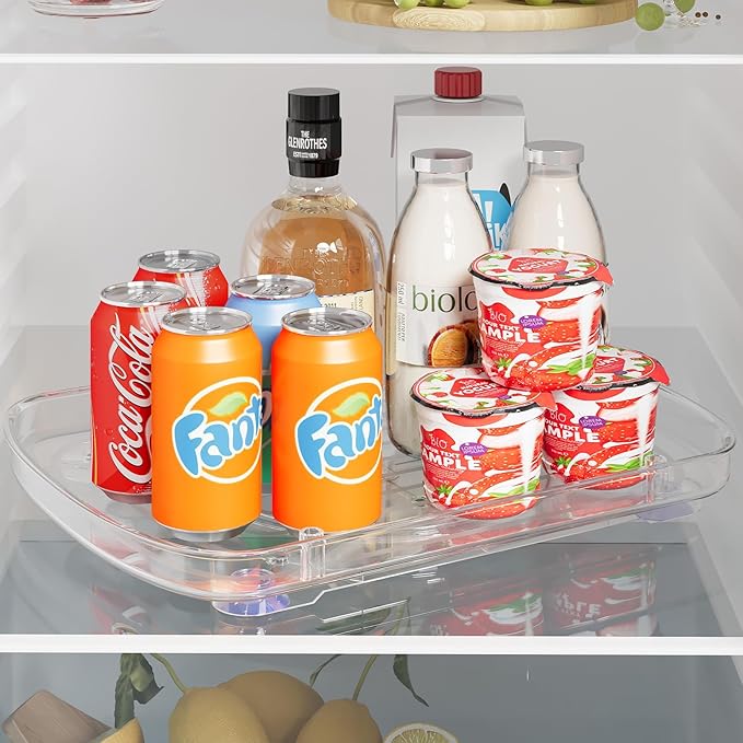 HIYOHIYO Clear Lazy Susan Organizer for Refrigerator Rectangular Fridge Turntable Organizers and Storage Pull Out & 360°Rotating for Cabinet, Pantry, Kitchen, Table, Bathroom (1-Pack 13.7"x10.2")