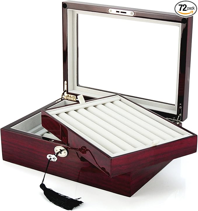 Deluxe Jewelry Cufflinks Collector's Storage Presentation Box Case Mahogany Double-Decker Gift