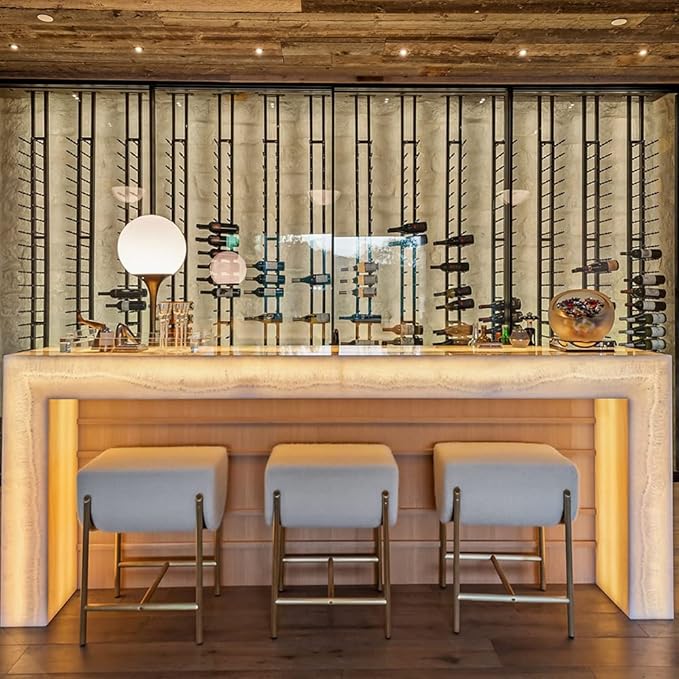 Ultra Wine Racks Floor-to-Ceiling Mount Display (2 Side, Single Deep, Black, Holds 42 Wine Bottles) - Modern Metal Wine Storage for Wine Cellars, Home Bars, Kitchens, and Dining Rooms