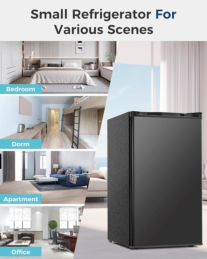 Mini Fridge with Freezer - 3.2 Cu.Ft Single Door Mini Refrigerator with Adjustable Thermostat, Small Fridge for Bedroom, Apartment, Dorm - Black