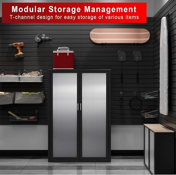 4'H x 8'W Slatwall Panel Garage Wall Organizer, Heavy Duty Interlocking Slat Wall Paneling Sheets, Garage Slatwall for Tool Organization Mounted Storage Systems Black
