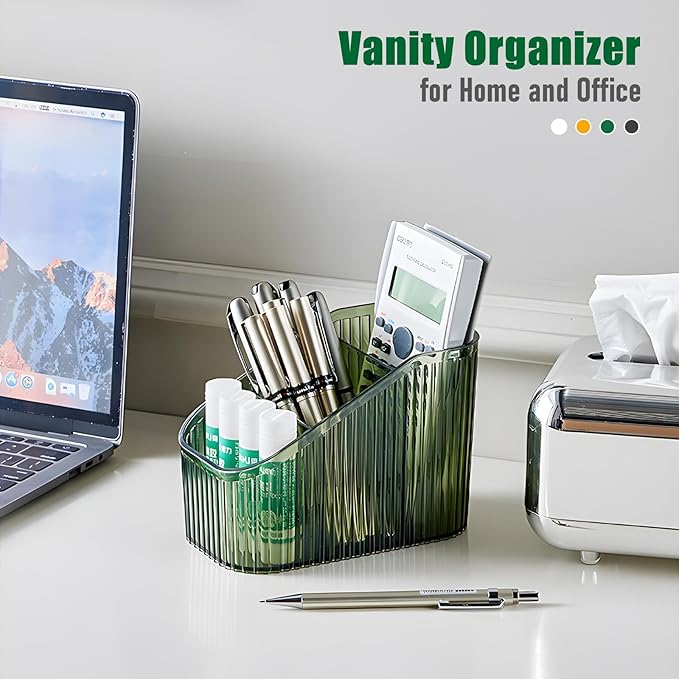 Amber Makeup Brush Holder Organizer for Vanity, Bathroom Countertop Organizer 6 Cups, Toiletry Organizer, Storage & Display for Skincare, Perfume, Hairbrush, Sunglasses & Desk Accessories
