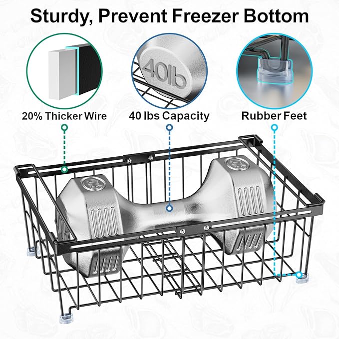 iSPECLE Freezer Organizer Bins - Fit 10 to 20 Cu.FT Chest Freezer, 4 Pack Expandable Stackable Large Deep Freezer Organizer Bins Sort Food, Easily Get Food from Bottom Better Ventilation, Black