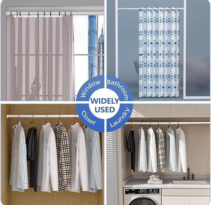 Closet Rod, 17 to 97Inch Closet Rods for Hanging Clothes, Heavy Duty Adjustable Closet Hanging Rod Bar White Closet Poles for Wardrobes, Closet, Bathroom, Windows,1.3 Inch Diameter