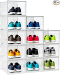 Shoe Boxes, Stack Without Toppling Modular storage boxes combine freely for use in closets, under beds, hallways, and entryways. Space-saving. (Transparent, 12 Pack)