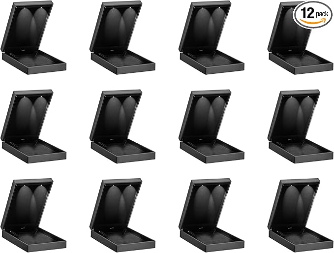 Allure - Bulk Case Of 12 - Small Necklace Box With LED Light, Square Shaped, Elegant Diamond Necklace Case, For Unique Proposal Or Wedding, Luxury Black Velvet Interior Jewelry Display Gift Box.