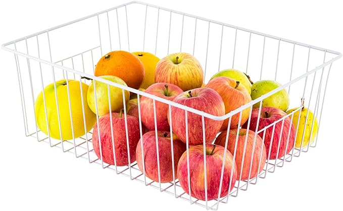 16" L x 12" W Wider Freezer Storage Organizer Baskets Container, Metal Wire Chest Upright Refrigerator Divider Bins with Built-in Handles for Cabinet, Pantry, Closet, Kitchen（3 Pack）