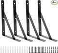 4 Pack L12 x H 8" Heavy Duty Shelf Brackets with Screws Open Floating Shelving Bracket L Brackets Black Metal Shelf Brackets for Shelves, Room, Pantry,Garage