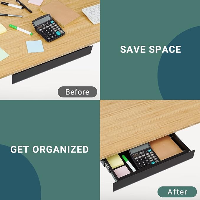 FLEXISPOT Under Desk Pull-Out Drawer Standing Desk Storage Organizer, Sliding Security Workstation Drawers (L, Black)