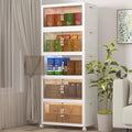 600Qt Stackable Storage Bins with Lids, 5 Pack Large Collapsible Bins with Wheels, Plastic Cabinet with Doors, Foldable Closet Organizers and Storage for Home, Dorm, Office, White