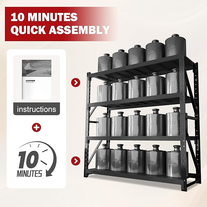 3000LBS Garage Shelving Heavy Duty, 32” W Storage Shelves, 4-Tier Adjustable Metal Storage Shelves, Steel Industrial Shelving Unit, Metal Shelving for Garage, Basement, Warehouse(Black, 31.5x20x63in)