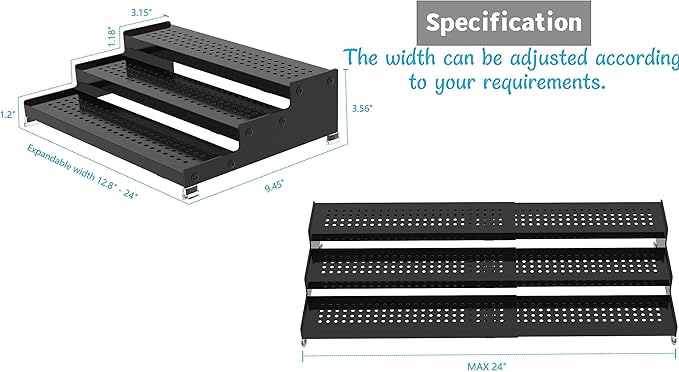Metal Spice Rack Organizer for Cabinet, 3 Tier Expandable Spice Storage shelf, Great for Kitchen Cabinets, Cupboard,Pantry and Countertop More,Metal plate with hole(2PACKS/GUN-GREY)