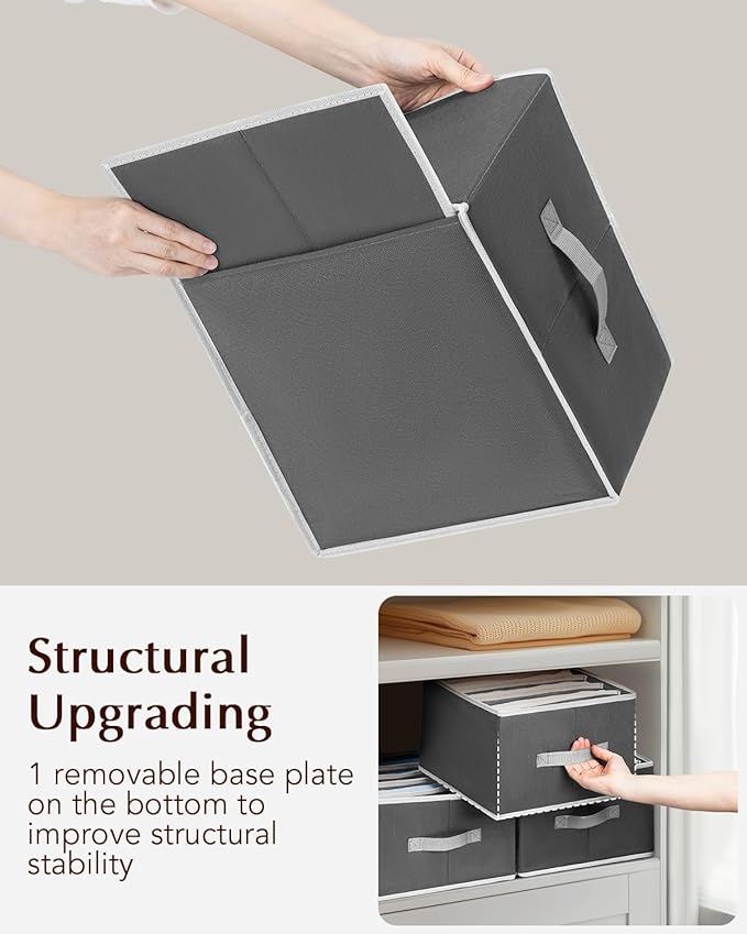 Clothes Organizers and Storage - Fabric Jeans Organizer with Handles, Foldable Drawer Dividers for Clothes, Closet Shelf Organizer for Shirts, Bra, Sweater, Scarf, 4 Pack, Dark Grey