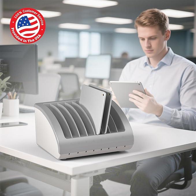 6-Pack | Pochar 8-Device Universal AC Laptop Charging Station for Multiple Laptops - Chromebook Organizer for Classroom - Fits up to 15.6'' Screensize and 1.4'' Thick (Gray)