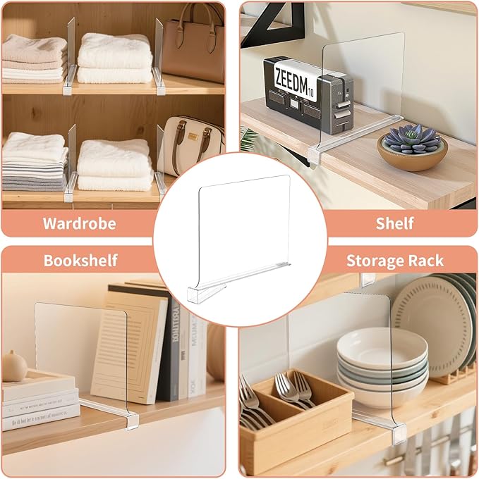 5 Pack Clear Shelf Dividers for Closets, Acrylic Dividers for Shelves, Closet Shelf Divider for Organization,Organizers & Separators for Shelf Storage, Home Closets, Cabinets
