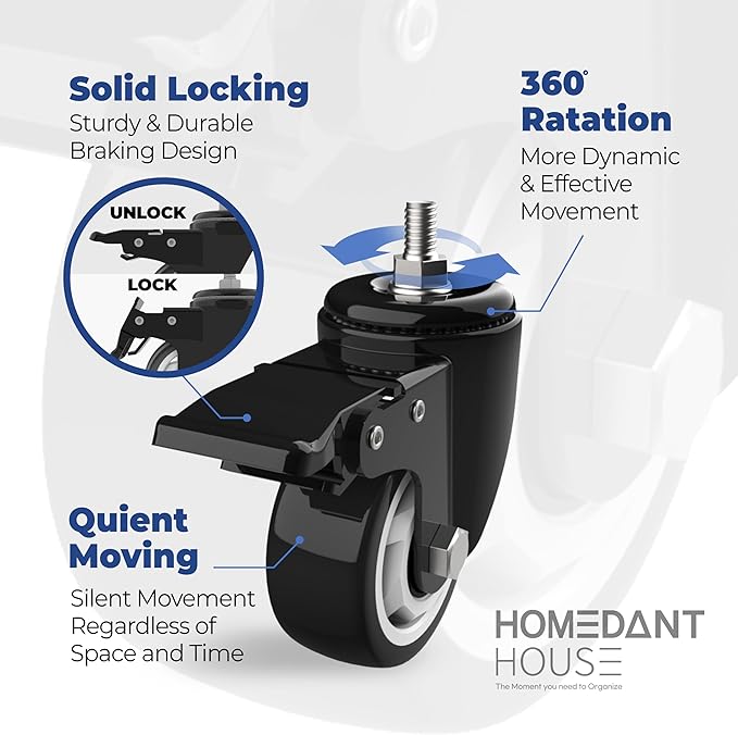 HOMEDANT House 5-Tier Metal Boltless Rolling Cart Shelf Rack Casters Heavy Duty Wheel Shelving Unit Adjustable Utility Storage Shelves Organizer Shelf Kitchen Garage 48.1" W x 18.5" D x 75.4" H 4Pack