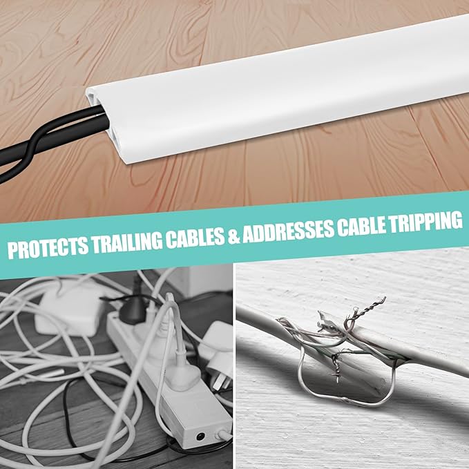Floor Cord Cover Self Adhesive Cord Hider,10FT Cable Management, Extension Strip Protector for Wires, Prevent Cable Trips for Offices, Gyms, Exhibitions Cavity:0.3"(W) x 0.28"(H) White