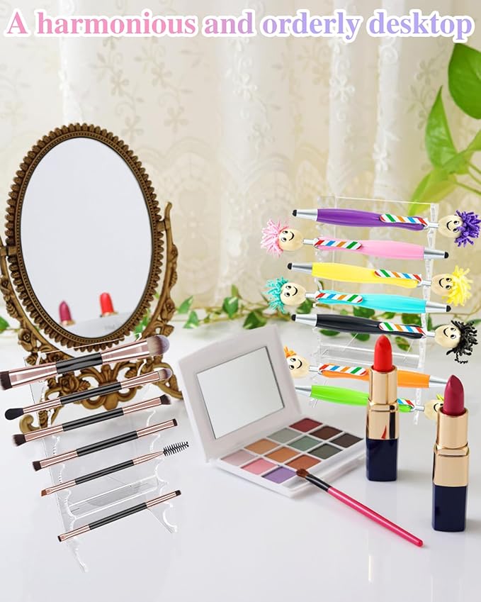 2 Pcs Acrylic Makeup Brush Holder, 16 Tier Unique Clear Paint Brush Drying Rack Hair Brush Holder for Women, Acrylic Pen Holder Display Stand for Home School Office or Store Use