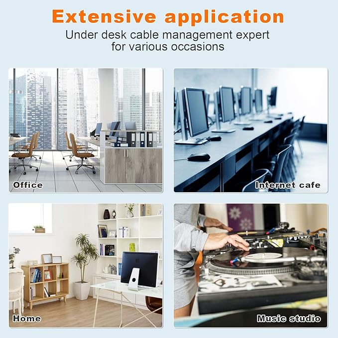 Under Desk Cable Management- 6 Pack Cord Organizer. Metal Wire Cable Management Tray for Office, Studio and Home. Super Sturdy Under Table Cable Managements - White Cable Organizer