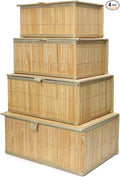 Wicker Basket With Lid Bamboo Storage Box for Shelf Bamboo Decor Storage Boxes With Lids-Rectangle Decorative Basket With Lid Organizer for Bedroom,Living Room (Set of 4,natural)