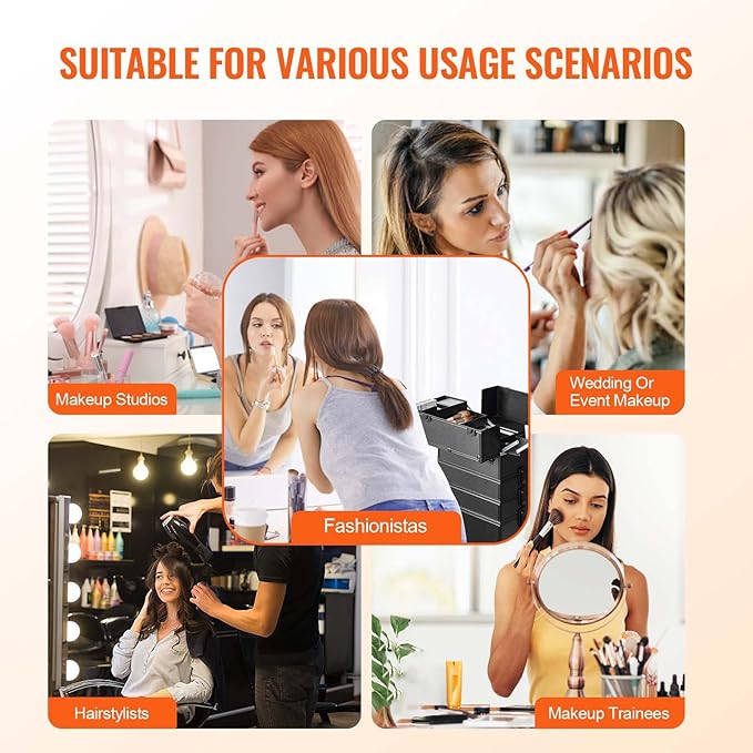 VEVOR Makeup Train Case Professional Makeup Storage Organizer Box Make Up Carrier for Women and Girls