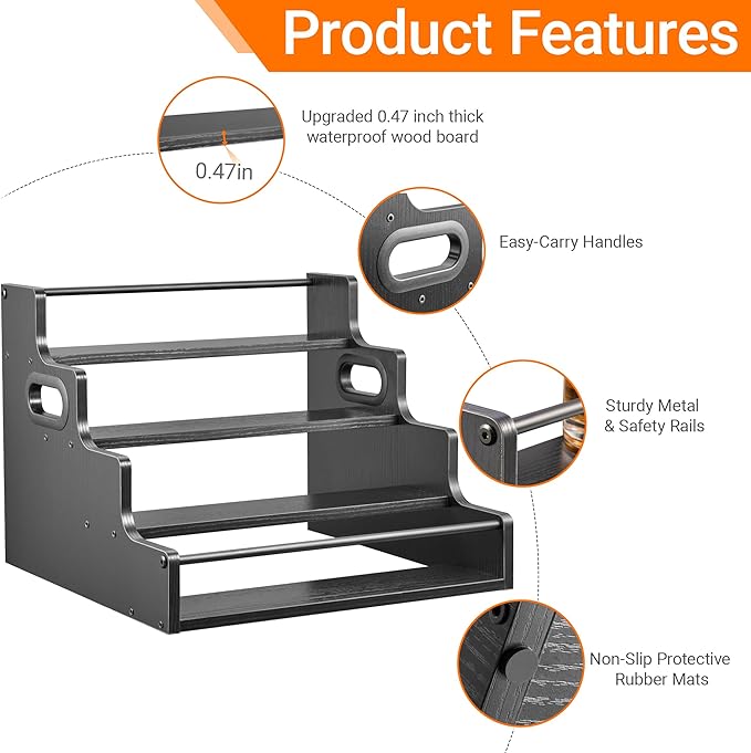 4-Tier Liquor Bottle Display Shelf, Coffee Syrup Rack Organizer, Water Bottle Organizer, Mini Bar Cabinet, Rustic Bar Shelves for Liquor Whiskey, Spirits（Black）