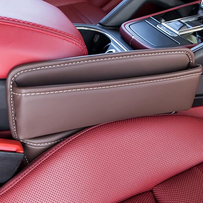 Riloer Car Organizers for Gap Leather Waterproof Car Seat Gap Fillers for Cars, Suvs, Trucks, Front Seat Gap Fillers for Phones, Keys, Cards, Glasses, Brown