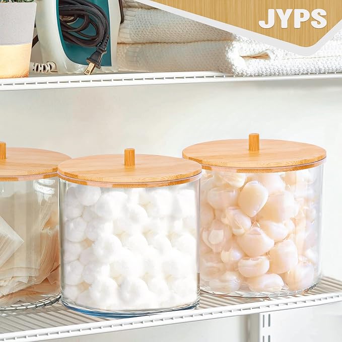 JYPS 1+1 Large-Capacity Laundry Pods Container with Bamboo Lid, Clear Acrylic Powder Detergent Containers for Pods, Scent Boosters & Powder, Laundry Room Organization decor, Storage Jars Set
