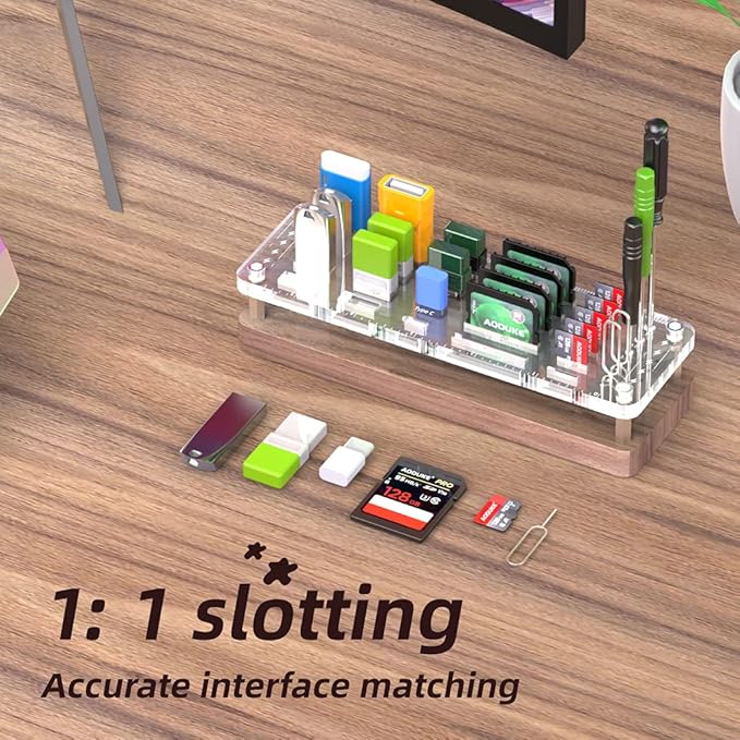 29 Slots Wooden Memory Card Case for Micro TF, USB Flash Drive, and SD Cards - Carrying Case With Screwdriver and Cell Phone Card Removal Pin Holder Desk-02MY