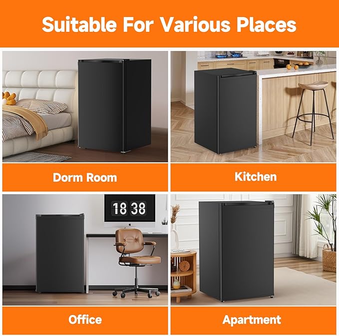 4.3 Cu.Ft Mini Fridge with Freezer, Single Door Refrigerator With 7 Settings Temperature Adjustable and 3 Removeble Shelves, Low Noise, Dorm Fridge, Mini Refrigerator for Bedroom, Office, Dorm
