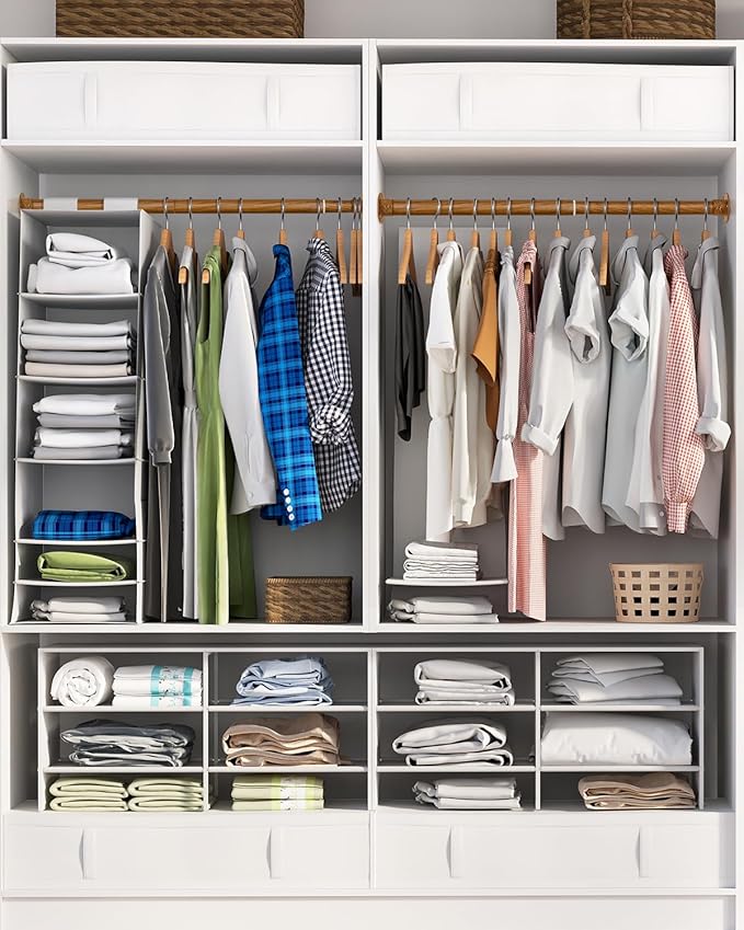 Closet Rods for Hanging Clothes, 17-64 Inch Heavy Duty and Stepless Adjustable Closet Poles, Stainless Steel Closet Hanging Rod for Wardrobes, Laundry Room, Bathroom, RV (Wood-Grain Finish)