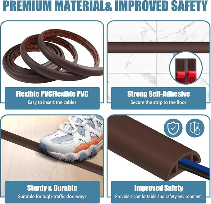 Floor Cord Covers for Wires 20FT Cable Hider Wire Cover Self Adhesive Cord Hider Floor for Offices, Homes, Workshops, Warehouses Cable Cavity 0.39" W x 0.27" H