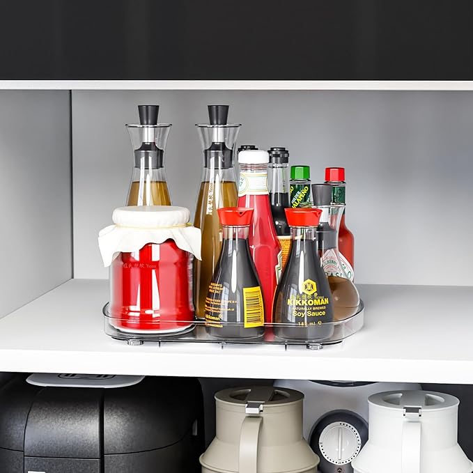 Yieach Clear Refrigerator Lazy Susan Turntable,11.9''x10.2'',Square Fridge Turntable Organizer,Large Rotating Fridge Tray for Kitchen,Countertop,Pantry,Cabinet,Jars and Condiment Organizer,Pack of 2