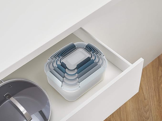 Joseph Joseph Nest Lock Plastic BPA Free Food Storage Container Set with Lockable Airtight Leakproof Lids, 10-Piece, Sky