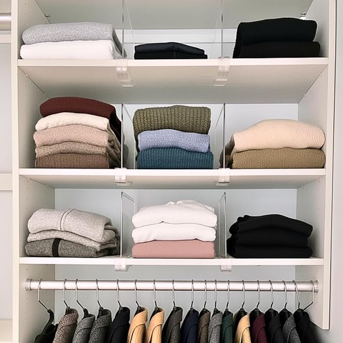Shelf Dividers Purse Organizer for Closet: 16-Pack Acrylic Bag Storage Organizer for Handbags, Clutches, Clothes, Sweater, Towel on Wood Shelves